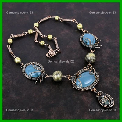 Venta Día de la Amistad Cobre Aguamarina Piedra Cadena Alambre Envuelto Collar Hermana Foto 1 de 4