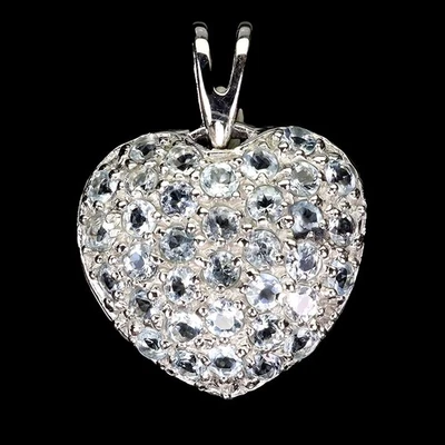 Pingente de prata esterlina 925 redondo água-marinha pedra preciosa natural joia de coração - Imagem 1 de 4