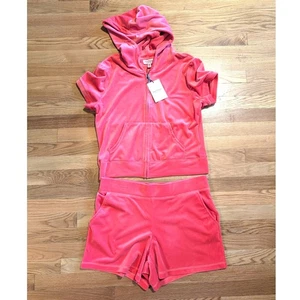 Neu mit Etikett Juicy Couture Velours Trainingsanzug Set Jacke Shorts Large rosa Wassermelone Glitzer - Bild 1 von 4