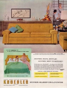 1955 Kroehler Sleeper Sofa Vtg Print Ad Couch Super Sleep or Lounge Bed Comfort - Picture 1 of 2
