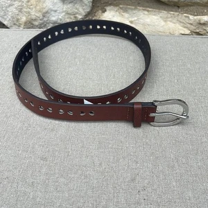 Brown faux leather belt with tiny heart cutouts silver buckle waist 30 (sm/med) - Picture 1 of 5