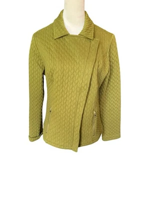 Chaqueta de Moto Isaac Mizrahi Live Acolchada Para Mujer Talla Pequeña Verde Oliva Tejida Usada en Excelente Condición Foto 1 de 4
