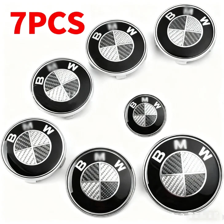 7PCS 82mm/74mm/68mm/45mm For BMW Front Rear Wheel Emblem Centre Caps Logo Badge Foto 1 de 4