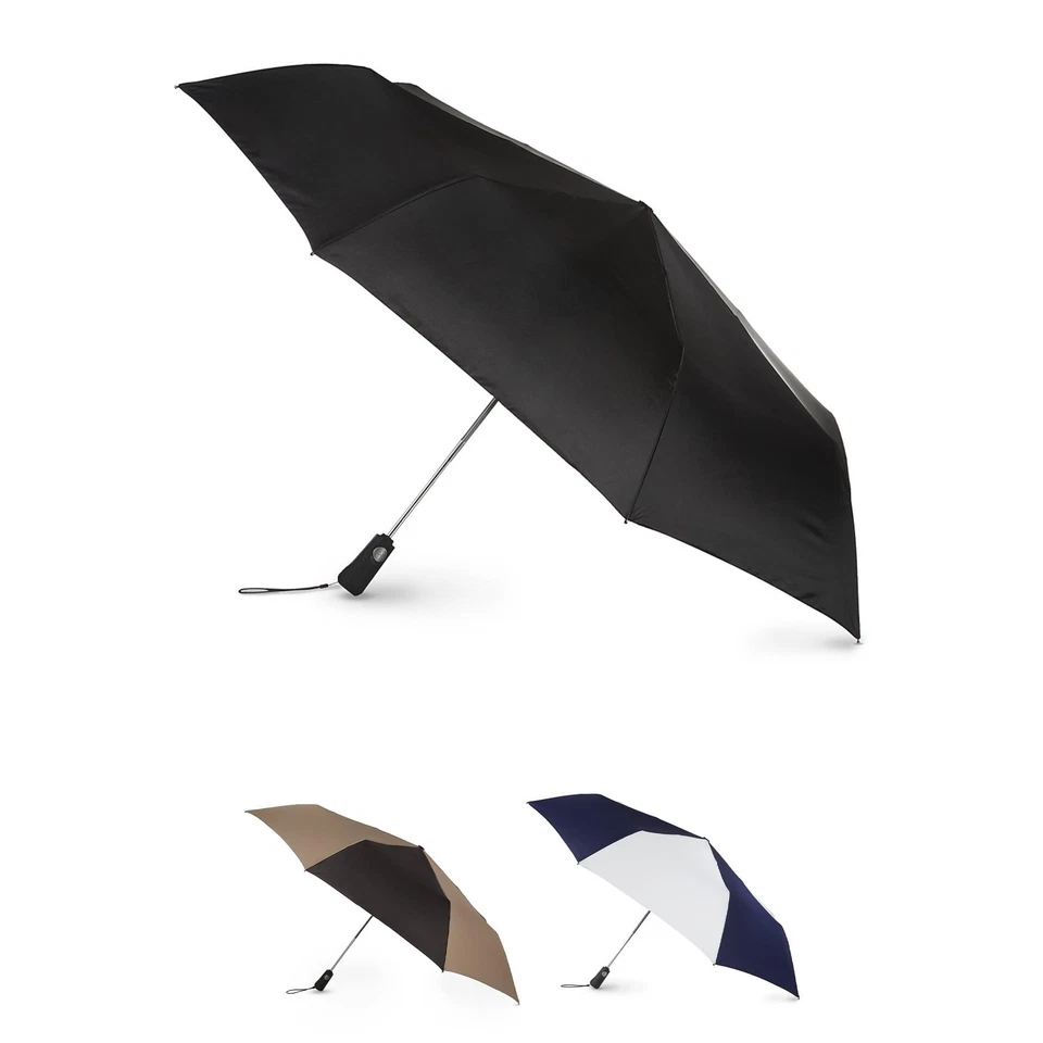 Totes Black Automatic Open Close Umbrella Golf Size Duet 14 in Folding A13