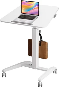 Mobile Standing Desk with 90° Tiltable Desktop, Portable Rolling 27.5", White - Photo 1/9