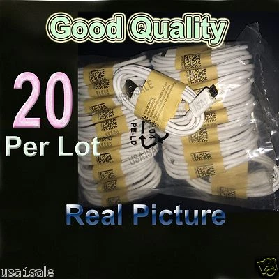 lot 20 X White Micro USB Sync Charger Cable for Samsung Galaxy S4 S3 S2 S5 S6  - Image 1 of 3