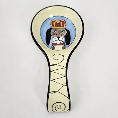 Reposacuchara de cerámica pintada a mano Royal Beagle perro King Ursula Dodge de colección años 00 Y2K Foto 1 de 4