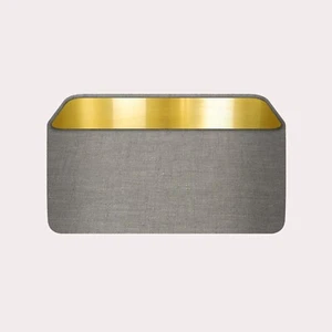 Lampshade Taupe Brown Textured 100% Linen Brushed Gold Rounded Rectangle - Picture 1 of 5