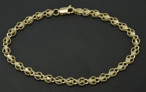 Real 10k Yellow sold Gold Filigree Diamond Cut Heart love Bracelet 4.6mm 71/2'' - Picture 1 of 6