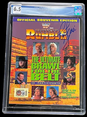 RIC FLAIR SIGNED 1992 ROYAL RUMBLE PROGRAM CGC GRADE 6.5 BECKETT COA  NEW CHAMP! - Image 1 of 4