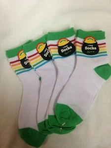 Women’s Green Toe Heel White Rainbow Striped Ankle Socks 4 Pairs Size 9-11  - Picture 1 of 2