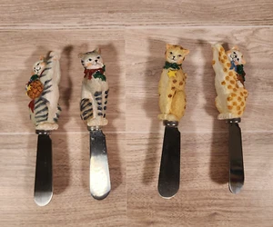 Vintage 2003 BOSTON WAREHOUSE Spreaders Susan Winget" Holly Cats" Set Of 4 - Picture 1 of 10