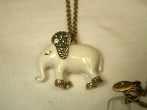 ANN TAYLOR Gold Tone, Crystals, Enamel ELEPHANT Pendant Necklace - Picture 1 of 11
