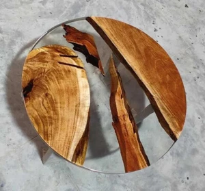 Coffee Table ,Round Clear Epoxy Table Top, Acacia Wood Table, River Table Decor - Picture 1 of 9