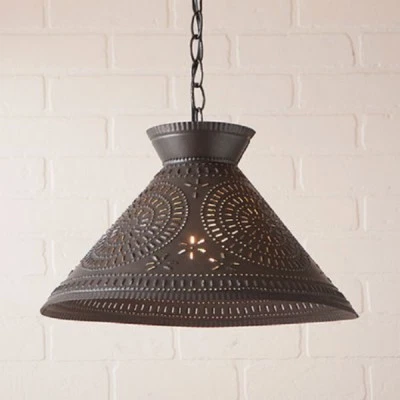 Большой Примитивный Перфорированный Оловянный ПОДВЕСНОЙ СВЕТ Деревенский ДОЛОТО Колониальный Потолок - Изображение 1 из 2