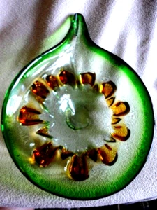 Murano Art Glass Bowl, Sunflower Green and Gold Vintage USA - Picture 1 of 12