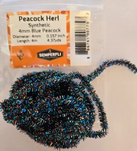 Synthetic Peacock Herl Chenille 4mm " Blue Peacock " body for Flies - Picture 1 of 3