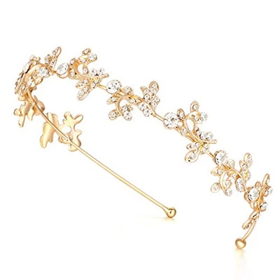  Crystal Headband Bridal Tiara Flower Shape Women's Headpiece Metal Gold - Image 1 of 3