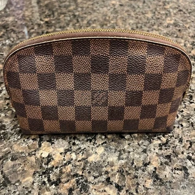Louis Vuitton Damier Ebene Pochette Cosmetic Accessory Pouch marrone × rosso - Immagine 1 di 4
