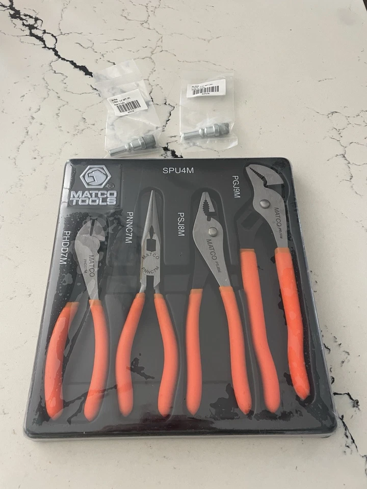 Запечатанные 4 шт плоскогубцы Matco с канавкой и скользящим соединением, диагональный резак, игольчатый нос и 2 воздушные заглушки - Изображение 1 из 1