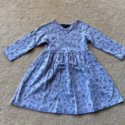 LANDS END 2T GIRLS DRESS, FLORAL ON BLUE, LONG SLEEVED, PULLOVER, SOFT COTTON - Image 1 of 4