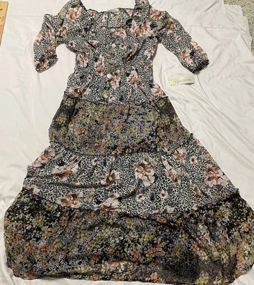 全新带标签 Figueroa & Flower 层叠长裙女式大号气球袖透明衬里 — 第 1/4 张图片