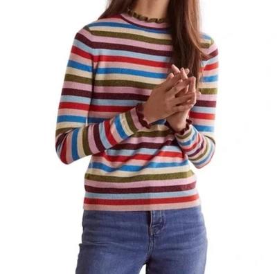 Suéter Boden Para Mujer Lara Brillante Rayas Mezcla Algodón Talla 8 Volantes Navidad Foto 1 de 4