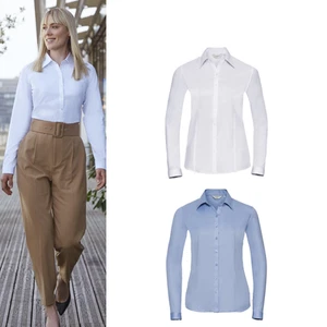 Russell Collection Damen Heringbone Hemd r-962f-0 - Langarm Bluse - Bild 1 von 10
