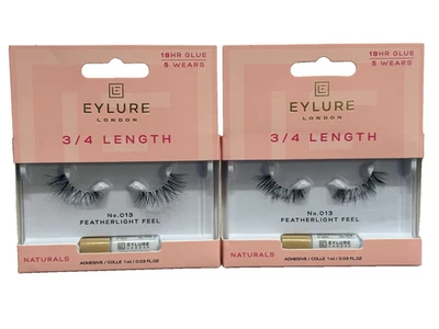 2x EYLURE 3/4 LENGTH FALSE EYELASHES No 013 FEATHERLIGHT FEEL 0.03oz / 1ml ea. - Image 1 of 3