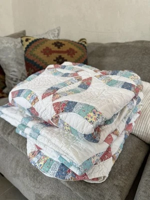 Vintage Pair Of Double Wedding Ring Quilts Twin Size - Image 1 of 4