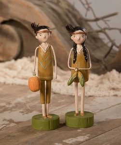 Bethany Lowe Thanksgiving Set Of 2 Harvest Native Americans ML9291 Girl and Boy - Picture 1 of 4