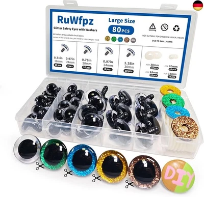 RuWfpz Sicherheitsaugen für Häkeltiere Glitzer 18-30mm - 4 Farben Puppenaugen H