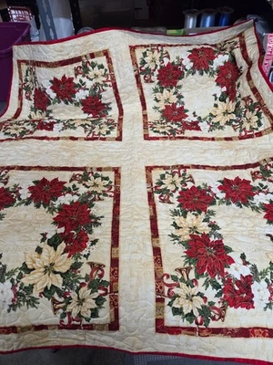 Colcha para regazo Navidad Navidad Navidad Navidad Crema Roja ¡Nueva! 42" x 46" acolchado a máquina Foto 1 de 4