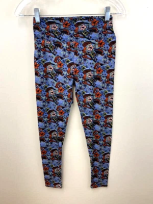 Leggings Lularoe OS Talla Única Rojo Gorrión Pájaro Azul Floral Foto 1 de 4