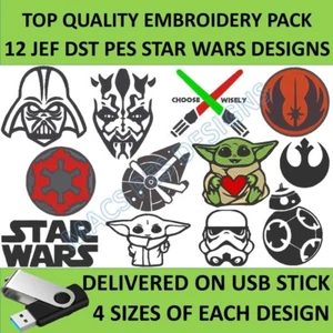12 Star Wars JEF DST PES Bordado Diseños en USB Brother Bordado Jedi Yoda - Imagen 1 de 1