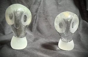 Vtg Pair Glass Clear/Frosted Crystal Owls Figurine Reijmyre Kristall Sweden - Picture 1 of 11