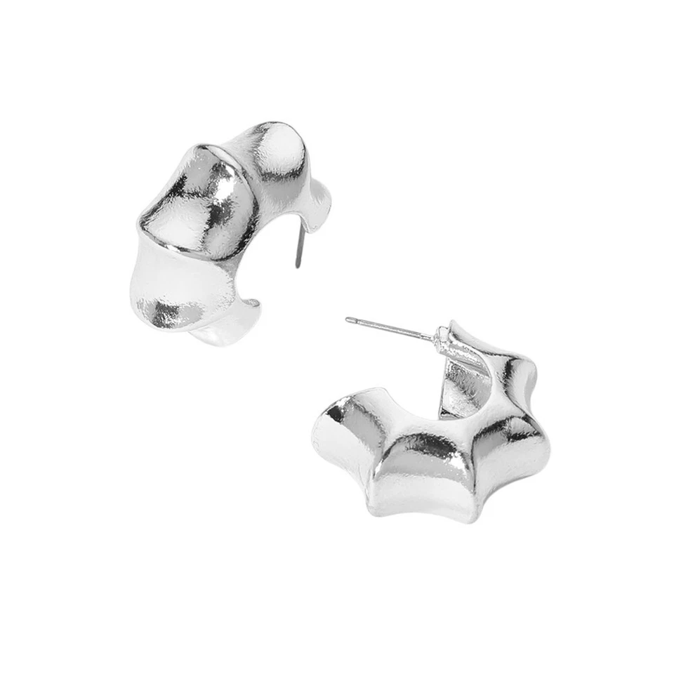 Pendientes de medio aro de metal hinchado PLATA 2870 Foto 1 de 1