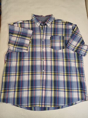 ECKO Unlimited Shirt Mens 5XL  Blue Yellow Plaid Short Sleeve Button Cotton  - Image 1 of 4