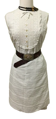Women Vintage 50s handmade dress white sleeveless lace decor, cotton blend S/M? - Image 1 of 4