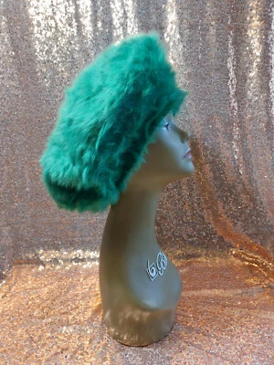 Sombrero halo vintage de piel de conejo verde de mediados de siglo para mujer talla única hecho en Francia Foto 1 de 4