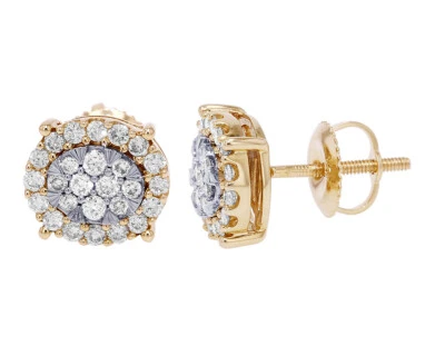 Aretes con racimo de diamantes reales de 0,6 quilates de oro de 10 quilates Foto 1 de 4