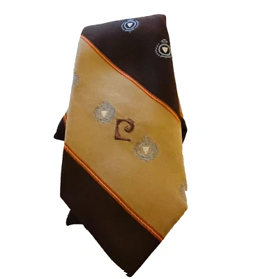 Corbata Pierre Cardin bordada vintage años 70 poliéster rayas marrón beige utilería Foto 1 de 4