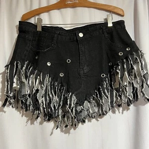 Women Denim Shorts High Waisted Tassels Summer Stretchy Frayed Raw Hem Short - Picture 1 of 7