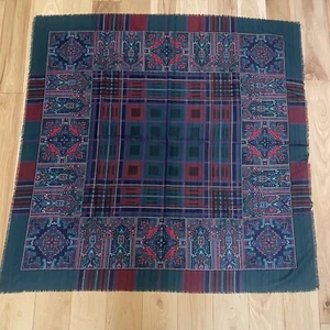 VTG Scarf Retro Abstract 45” Square Burgundy & Green Neckerchief/Bandana 1986 - Picture 1 of 6