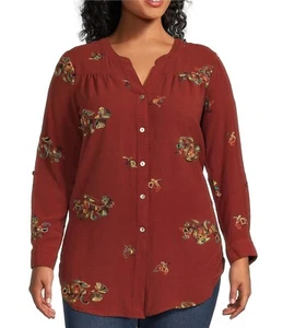 Anthropologie Fig & Flower Embroidered Button Down Blouse Orange Size Petite XL - Picture 1 of 6