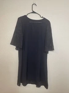 Black Dress Size Large Lace Floral Embroidered Short Sleeve - Picture 1 of 6