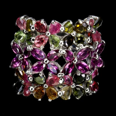 925 Anello Argento Sterling Rodolite Tormalina Naturale Gemma Gioielli Size 8.5 - Immagine 1 di 4