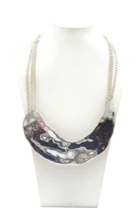 Chicos Necklace Silver Tone Crystal Statement Heavy Chunky 18" - Picture 1 of 9