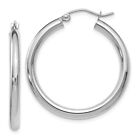 Real 10Kt White Gold Polished Hinged Hoop Earrings