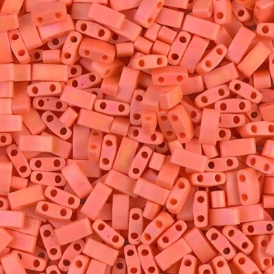 Miyuki Half Tila Beads 2-Hole Rectangle 5x2.3mm 7.8GM Matte Orange AB - Image 1 of 2